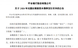 平安银行：200亿元无固定期限资本债券发行完毕