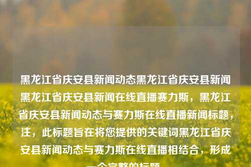 黑龙江省庆安县新闻动态黑龙江省庆安县新闻黑龙江省庆安县新闻在线直播赛力斯，黑龙江省庆安县新闻动态与赛力斯在线直播新闻标题，注，此标题旨在将您提供的关键词黑龙江省庆安县新闻动态与赛力斯在线直播相结合，形成一个完整的标题。，黑龙江省庆安县新闻动态与赛力斯在线直播新闻快报