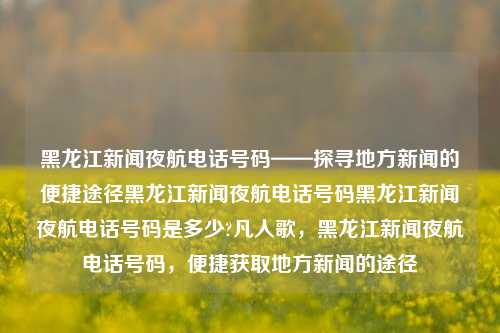 黑龙江新闻夜航电话号码——探寻地方新闻的便捷途径黑龙江新闻夜航电话号码黑龙江新闻夜航电话号码是多少?凡人歌，黑龙江新闻夜航电话号码，便捷获取地方新闻的途径，黑龙江新闻夜航电话号码——轻松获取地方新闻的便捷途径