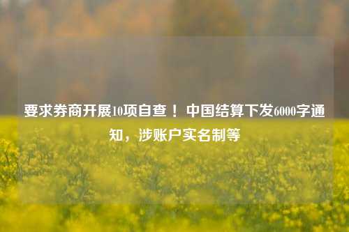 要求券商开展10项自查 ！中国结算下发6000字通知，涉账户实名制等