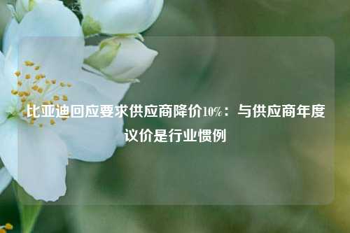 比亚迪回应要求供应商降价10%：与供应商年度议价是行业惯例