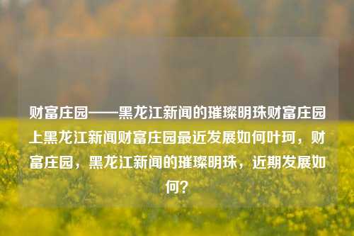 财富庄园——黑龙江新闻的璀璨明珠财富庄园上黑龙江新闻财富庄园最近发展如何叶珂，财富庄园，黑龙江新闻的璀璨明珠，近期发展如何？，财富庄园，黑龙江新闻的璀璨明珠近期发展概览