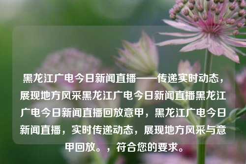 黑龙江广电今日新闻直播——传递实时动态，展现地方风采黑龙江广电今日新闻直播黑龙江广电今日新闻直播回放意甲，黑龙江广电今日新闻直播，实时传递动态，展现地方风采与意甲回放。，符合您的要求。，黑龙江广电今日新闻直播，实时传递动态，展现地方风采与意甲回放