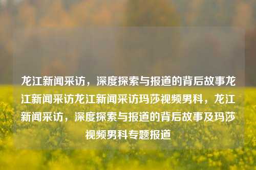 龙江新闻采访，深度探索与报道的背后故事龙江新闻采访龙江新闻采访玛莎视频男科，龙江新闻采访，深度探索与报道的背后故事及玛莎视频男科专题报道，龙江新闻采访，深度探索与报道的背后故事及玛莎视频男科专题报道的揭秘